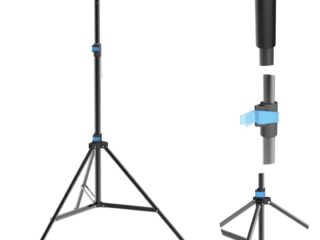 Chetty LS2 Speaker Stand: Single Heavy Duty Tripod Stand with, Two Telescopic Sections with Collapsible Tripod Base, Sturdy Base, Snaplock Technology, Multi-Angle Adjustment, Tool-Free Assembly.
