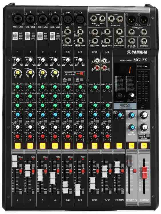 Yamaha Mixer MG12X CV-50kb Yamaha MG12X 12-channel analog mixer front view